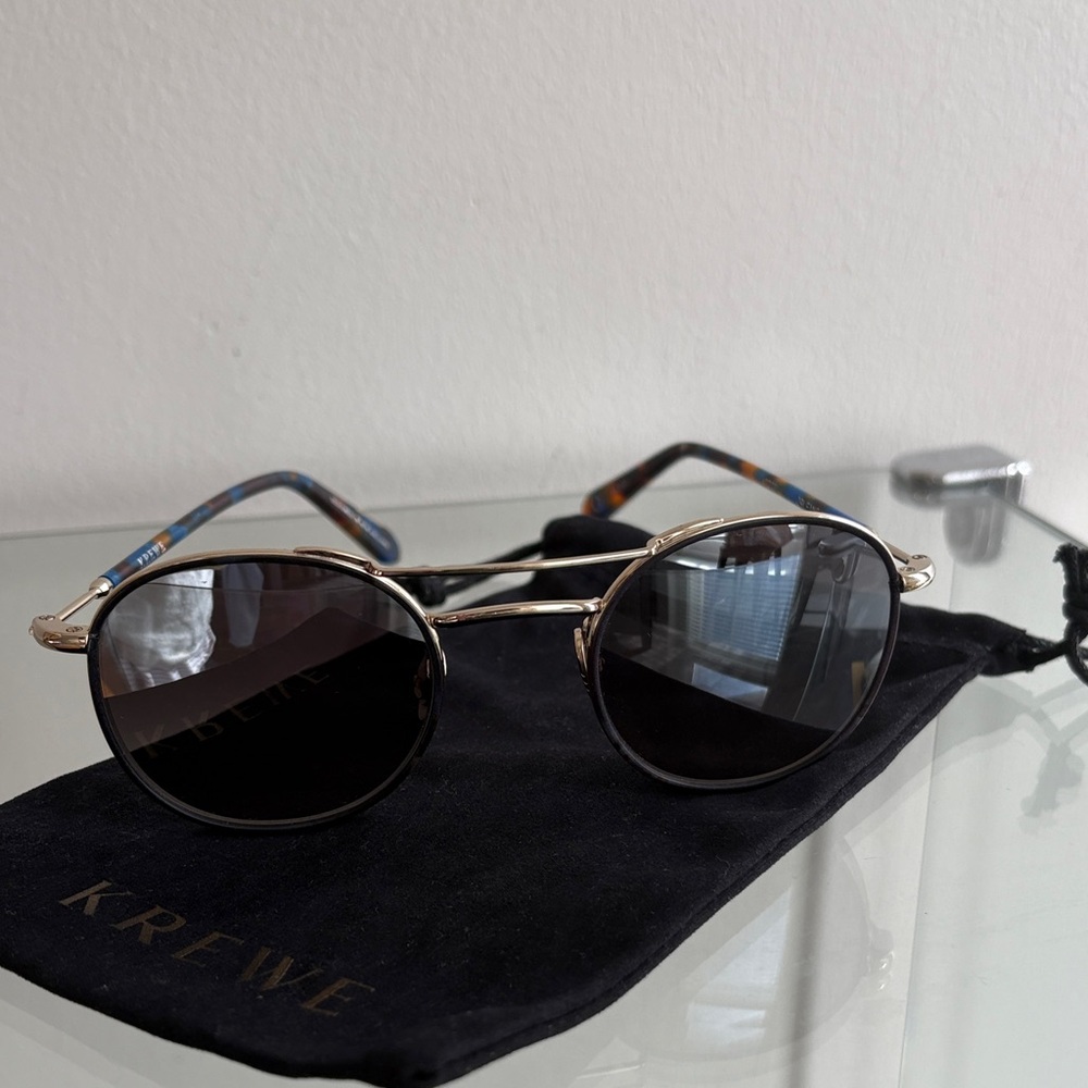 KREWE Orleans Windsor Gold Frames with Dark Mirrored Lenses Blue tortoise arms